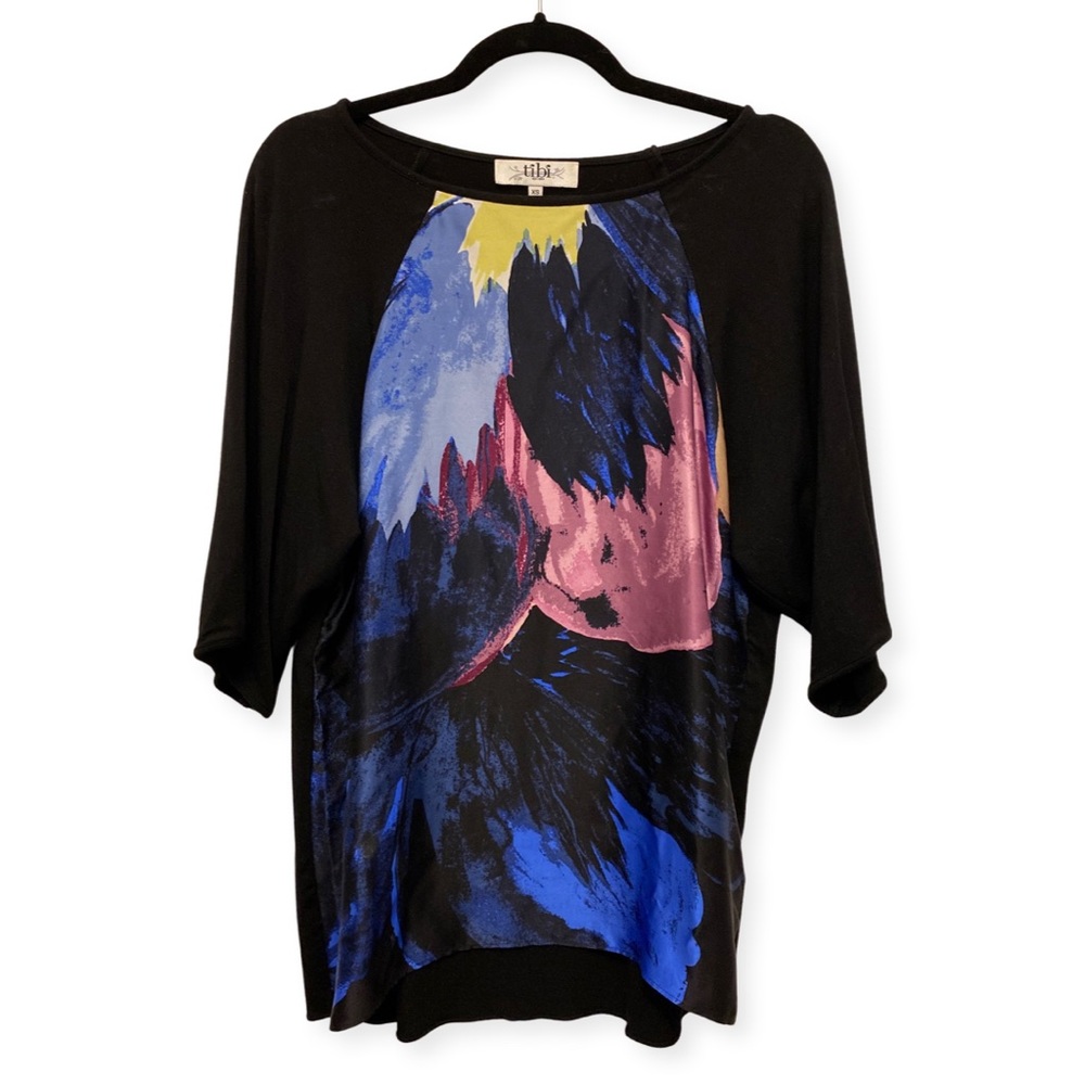 Tibi 3/4 sleeve lightweight multi-colored silk top blouse, size XS